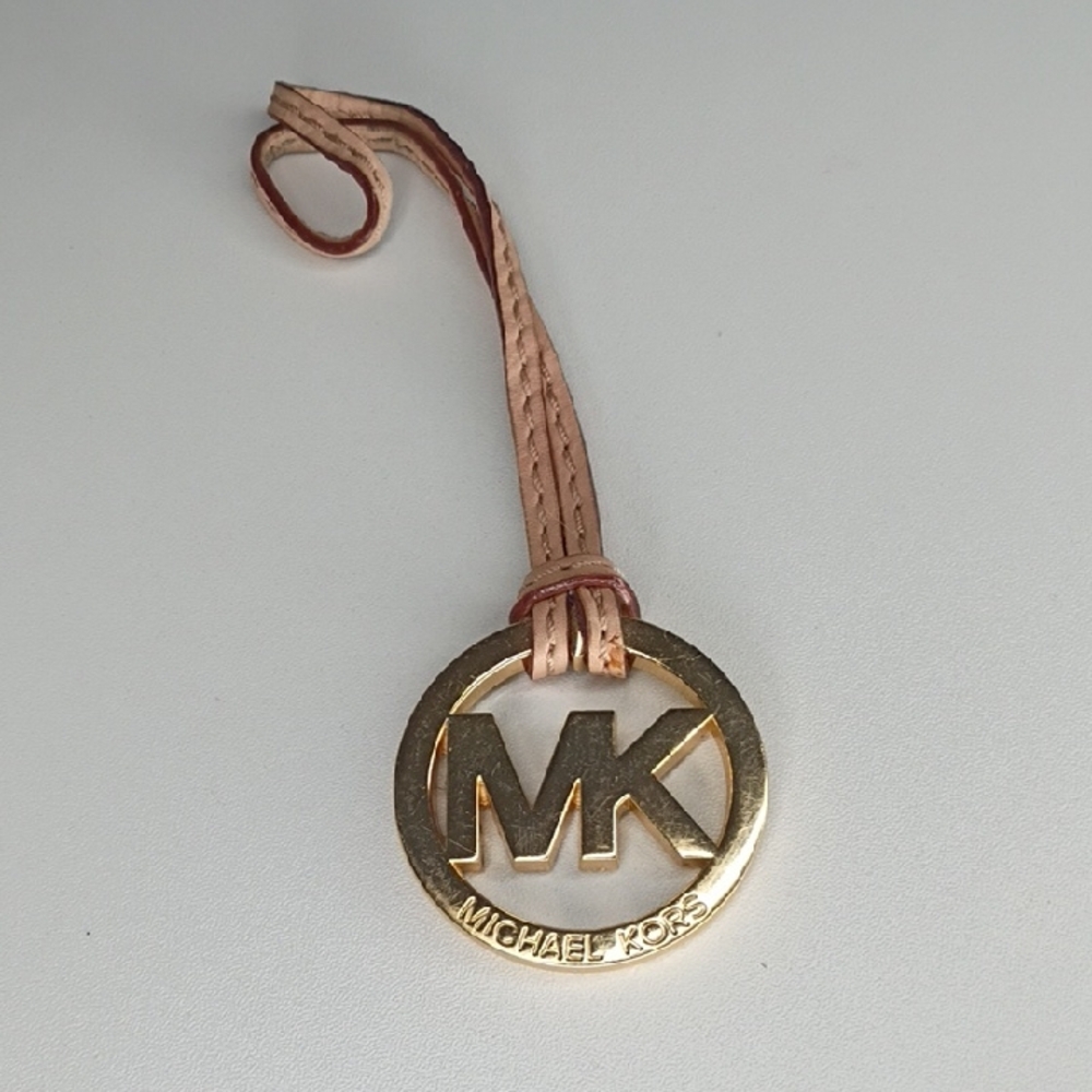 Michael Kors Gold MK Round Logo Charm with Blush Strap